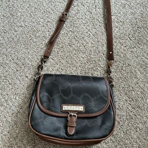 Chaps Black with Brown Trim Crossbody Saddle Bag